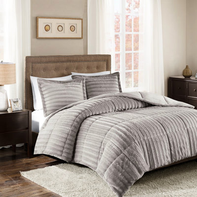 Faux Fur Comforter - Full, Grey, Transformative Sleep With Shams Full ,Low Heat Tumble Dry