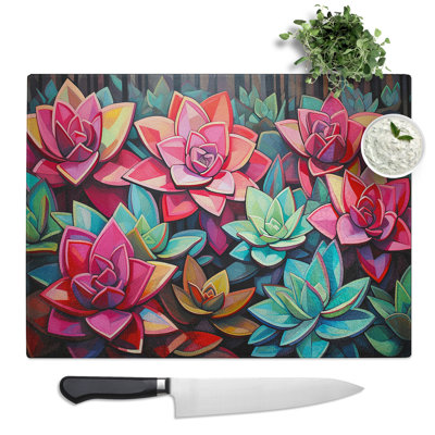 Succulent Art Deco  Glass Chopping Board