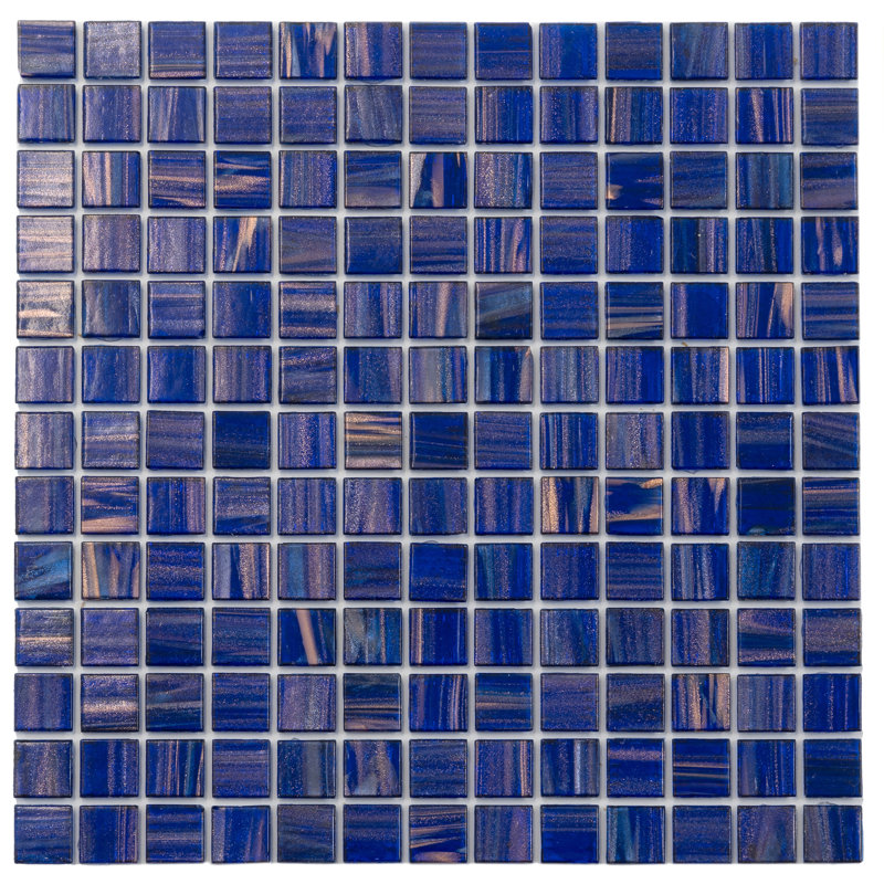 Celestial 0.8" x 0.8" Glass Grid Mosaic Wall & Floor Tile , Royal Blue/Gold