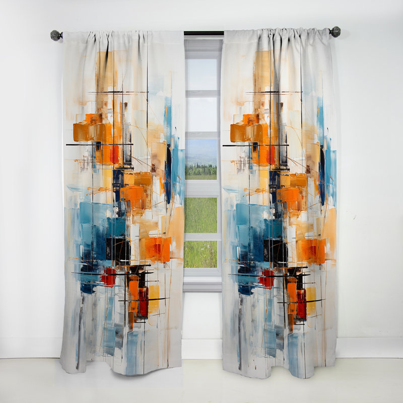 Rideau abstrait occultant coloré Mid Century Retro Reflections III - Mid-Century, L 52 po x L 63 po