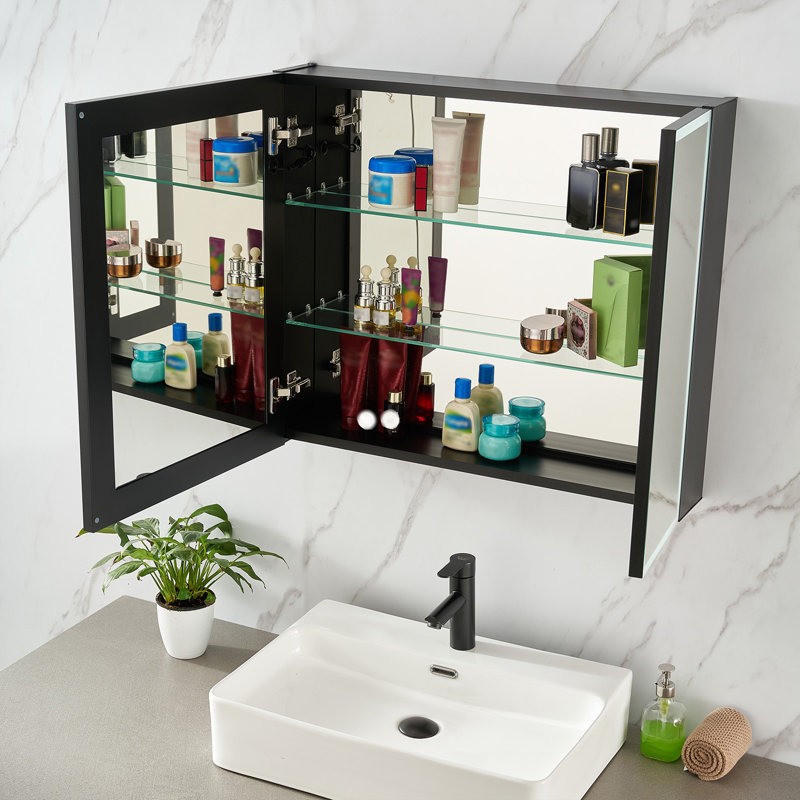 75mm W 65mm H Wall Mounted Required Framed Medicine Cabinet Mirror 3 Adjustable
