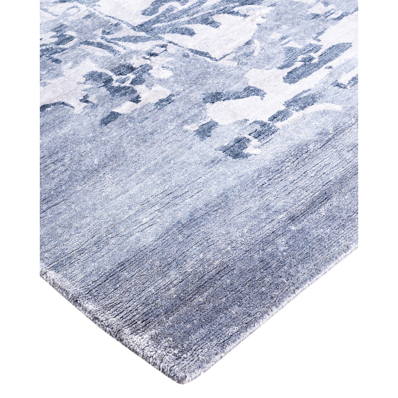 Gray Hand-Knotted Silk Rectangular Area Rug, 9' 4" x 12' 1"