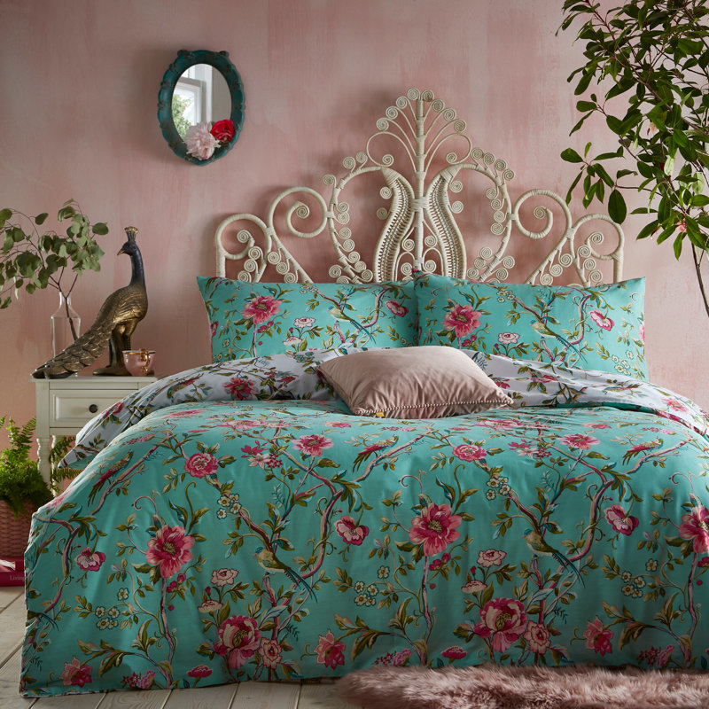 Cotton Blend Floral Duvet Cover Set with Pillowcases, Double Duvet Cover + 2 Standard Pillowcases