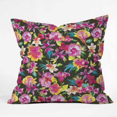  Caribbean Palms and Flowers Indoor/Outdoor Throw Pillow