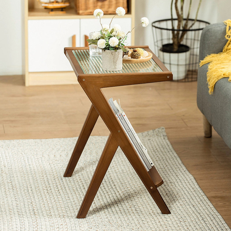 Rattan Design Glass Side Table