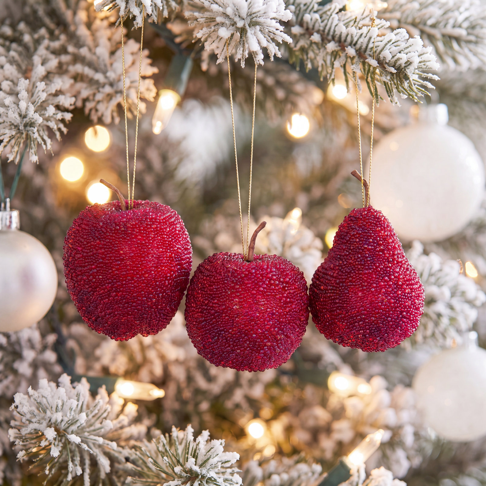5" Bauble, Red Beaded