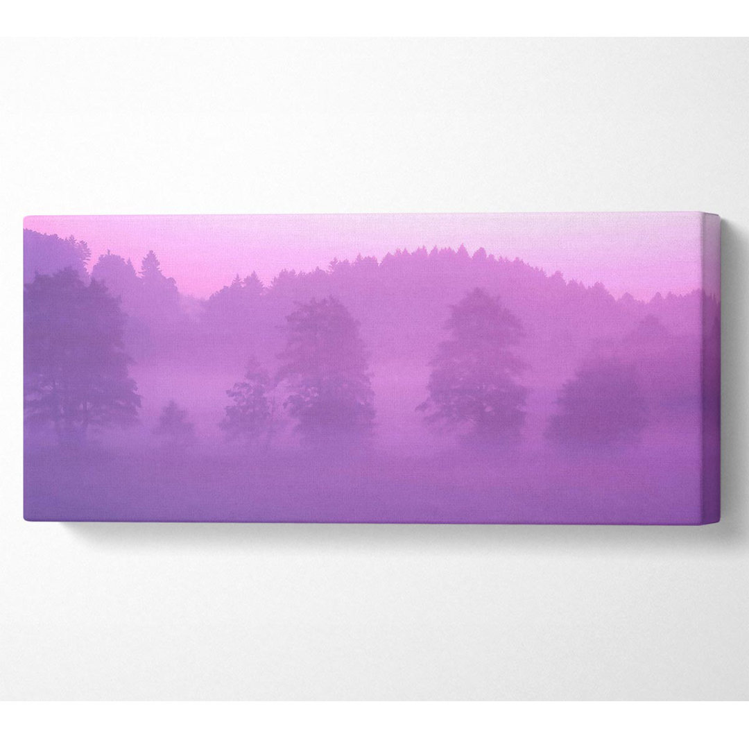 Flieder Wald Nebel Panoramaleinwand