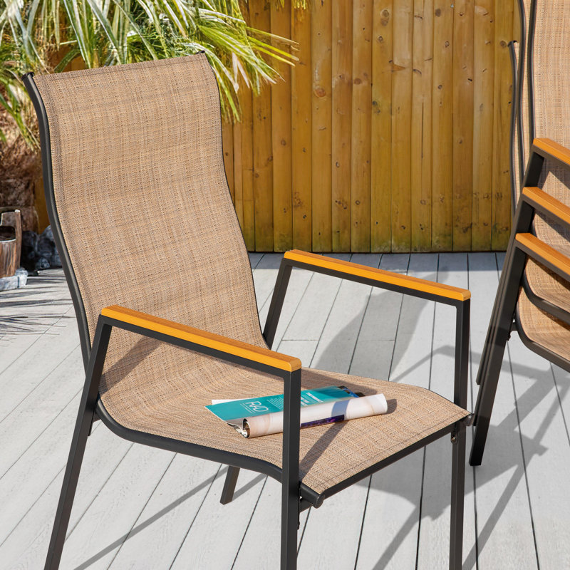 Chaises de salle à manger de patio empilables en textilène, accoudoirs en faux bois