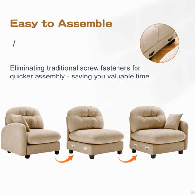 Canapé modulaire en L modulaire avec repose-pieds, tissu en chenille de qualité supérieure, conception plissée matelassée, conception ergonomique facile à installer, convient aux chambres à coucher, aux coins lecture des salons, rose