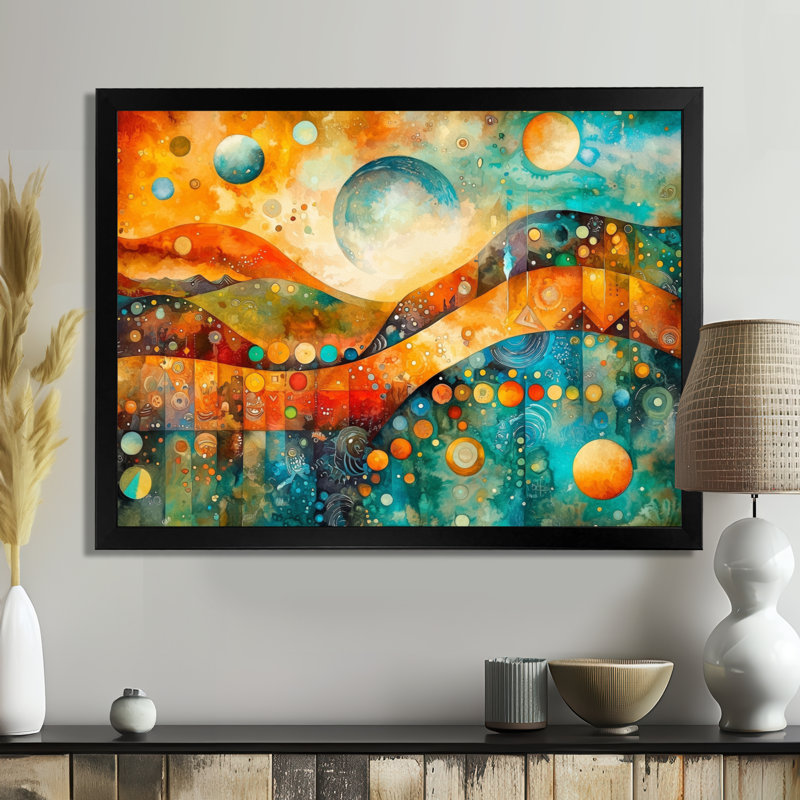 Paysage abstrait des prairies dans l'espace - Impression sur toile géométrique abstraite, Noir, H 12 po x l 20 po