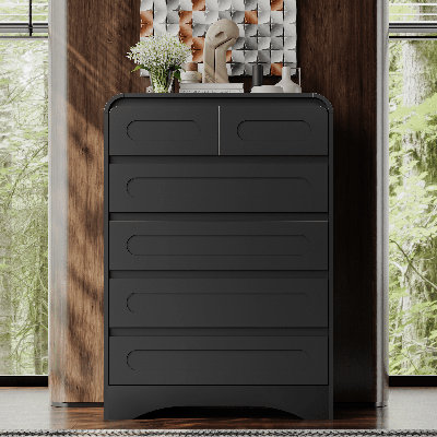 Farmhouse 6-drawer Dresser For Bedroom - 44" Tall Wood Dresser With Rustic Curved Edge Design, 31" Wide Chest Of Drawers For Living Room, Hallway Or Entryway, Storage Organizer