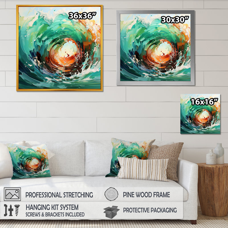Rolling Surf Waves II - art mural vagues, Toile tendue, H 36 po x l 36 po x P 1,5 po