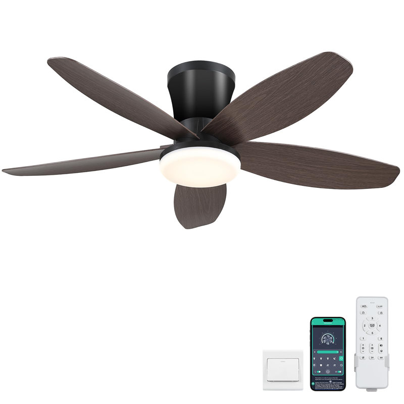 Ventilateur de plafond à profil bas 36 pouces avec lumière et télécommande, Brun