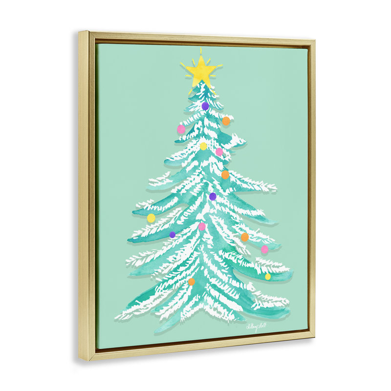 Cadre flottant pastel fantaisie arbre de Noël, design par Hillary Holt, H 21 po x l 17 po, Cadre flottant métallique doré