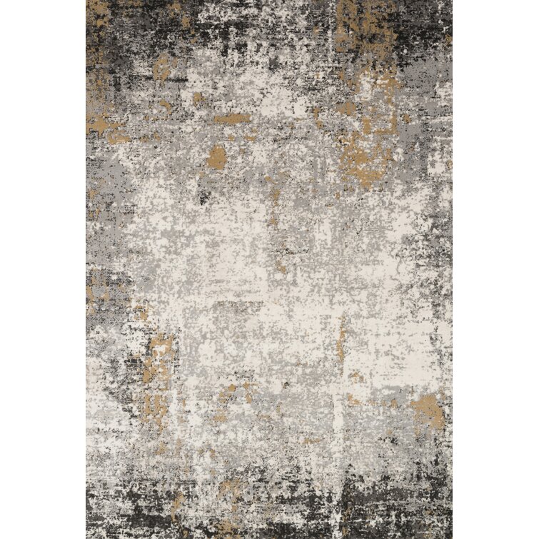 Luca Grey White Red Yellow Green Abstract Design Rug, 6'7 x 9'6