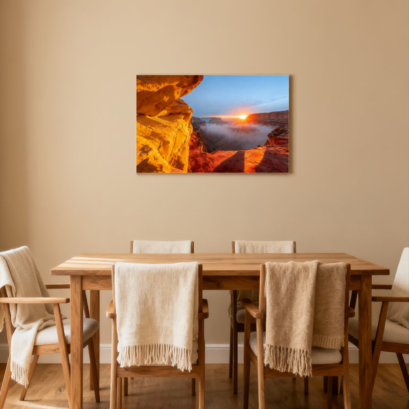 Ensemble de 1 tableau sur toile tendue représentant un coucher de soleil sur un canyon, H 16 po x l 24 po