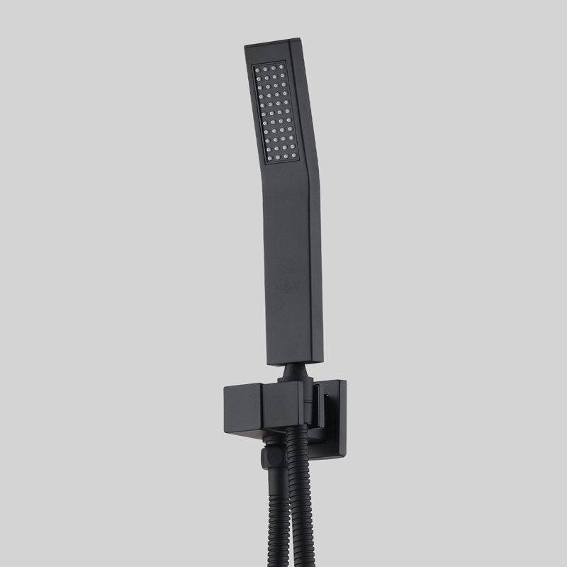 Douche de plafond noire matte - à main et tête de 16 po de hauteur avec système d'aspect épuré, le tout pour la douche,