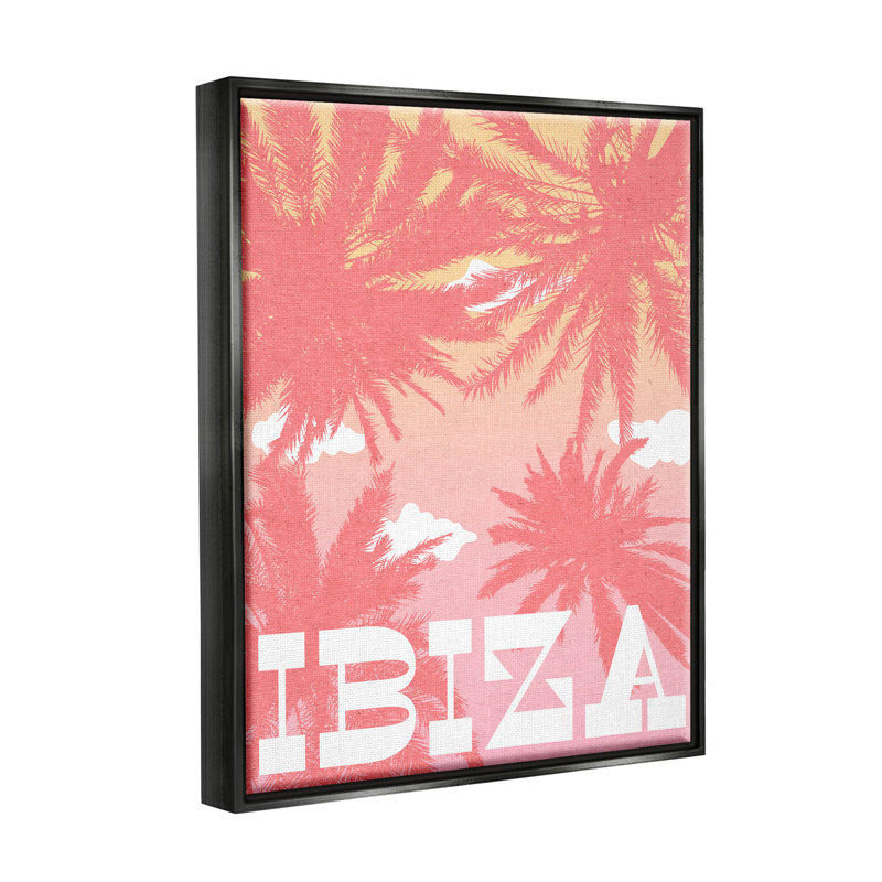 «Tropical Ibiza Palm Trees - Floater Frame», impression sur toile, Cadre flottant noir de jais, H 21 po x l 17 po x P 1,7 po
