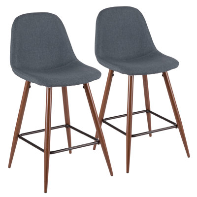 Pebble Mid-Century Modern Counter Stool In Walnut And Blue By Lumisource -  2