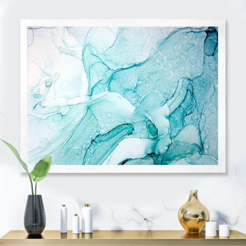 Turquoise Ink Universe - peinture sur toile, H 12 po x l 20 po, Cadre photo blanc