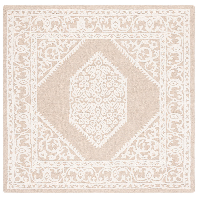 Tapis oriental beige / ivoire en laine / coton touffeté à la main Metro, Carré 6 pi