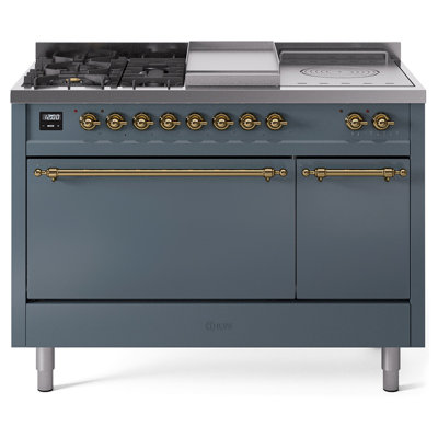 ILVE Nostalgie II, cuisinière à double combustible de 48 po, 5 brûleurs, plaque chauffante, surface de cuisson française