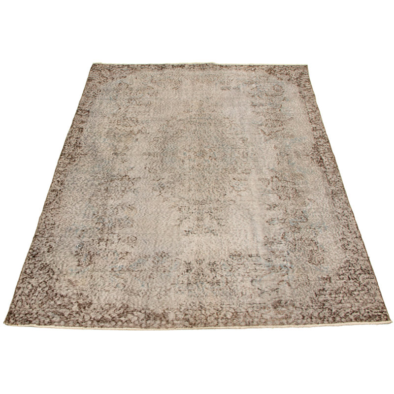 Tapis intérieur de laine beige 5 pi 10 po x 9 pi 2 po one-of-kind à la main-noué la 1980 Overdyed