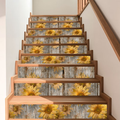 Papier peint auto-adhésif à motif de tournesol à motif de tournesol de style rustique sans soudure adhésif et amovible 17,7 po x 118 po (45 x 300 cm)