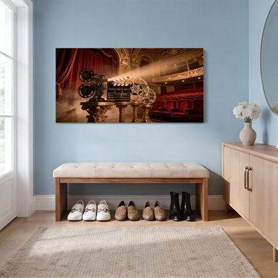 Ensemble de 1 tableau sur toile représentant un projecteur de cinéma vintage et un clapboard.