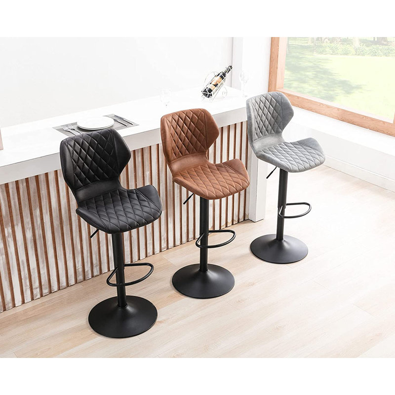 Enmond Swivel Adjustable Height Counter & Bar Stool with Metal Frame and Round Footrest, Faux Leather Counter Stool for Kitchen Island