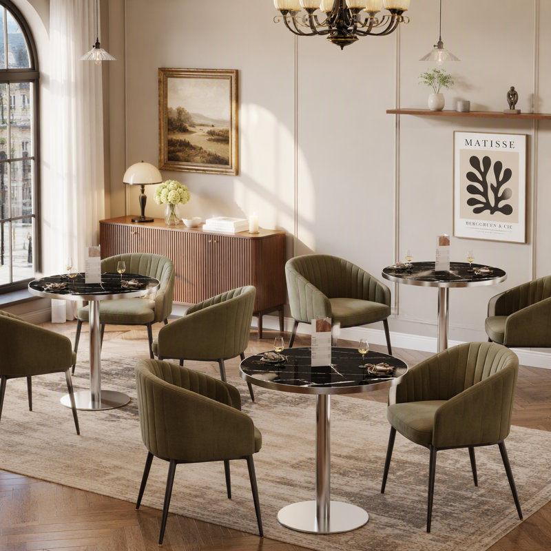 Table de salle à manger ronde tulipe de 80 cm (31,5 po), table moderne en pierre frittée avec motif marbre, base en acier inoxydable résistant aux rayures pour l'intérieur, l'extérieur et le bureau à domicile.