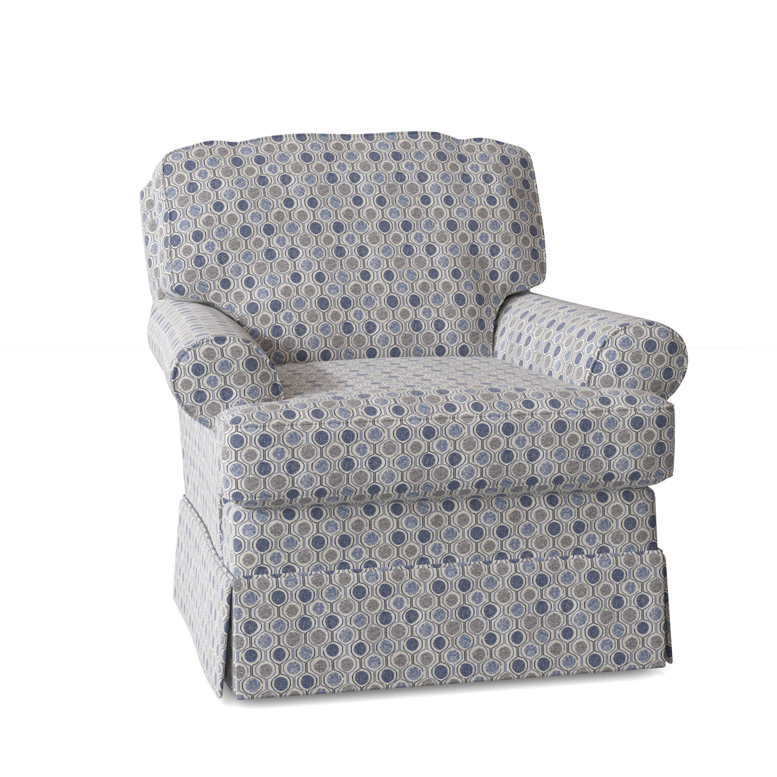 Upholstered Swivel Armchair, Smokey Blue Multicolored Performance
