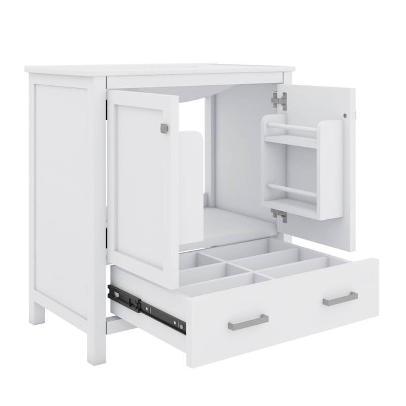 Ensemble de meuble-lavabo simple avec tiroir et tablette double, 30", Argent argent, Blanc