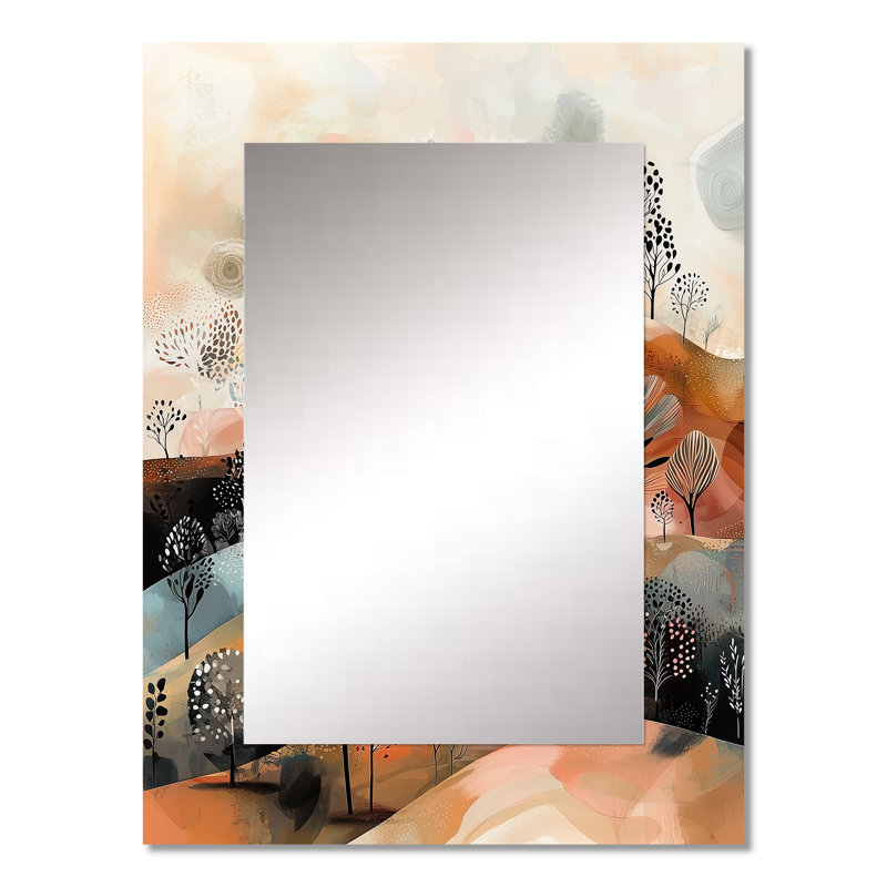 «Brown Abstract Mountain Landscape I - Landscape Decorative Mirror», grand miroir mural rose, reproduction d'art en métal