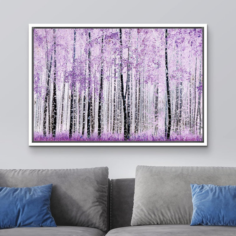 Abstrait forêt vibrante mauve coup de printemps forêt nature paysage relaxant calme, H 24 po x l 36 po x P 1,5 po