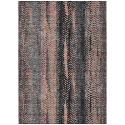3' X 5' Blue Charcoal And Copper Botanical Leaves Washable Indoor Outdoor Area Rug