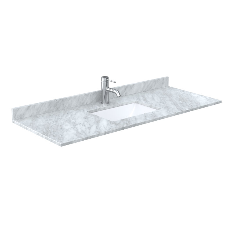 54" Single Countertop in White Carrara Marble with Square Sink and Backsplash