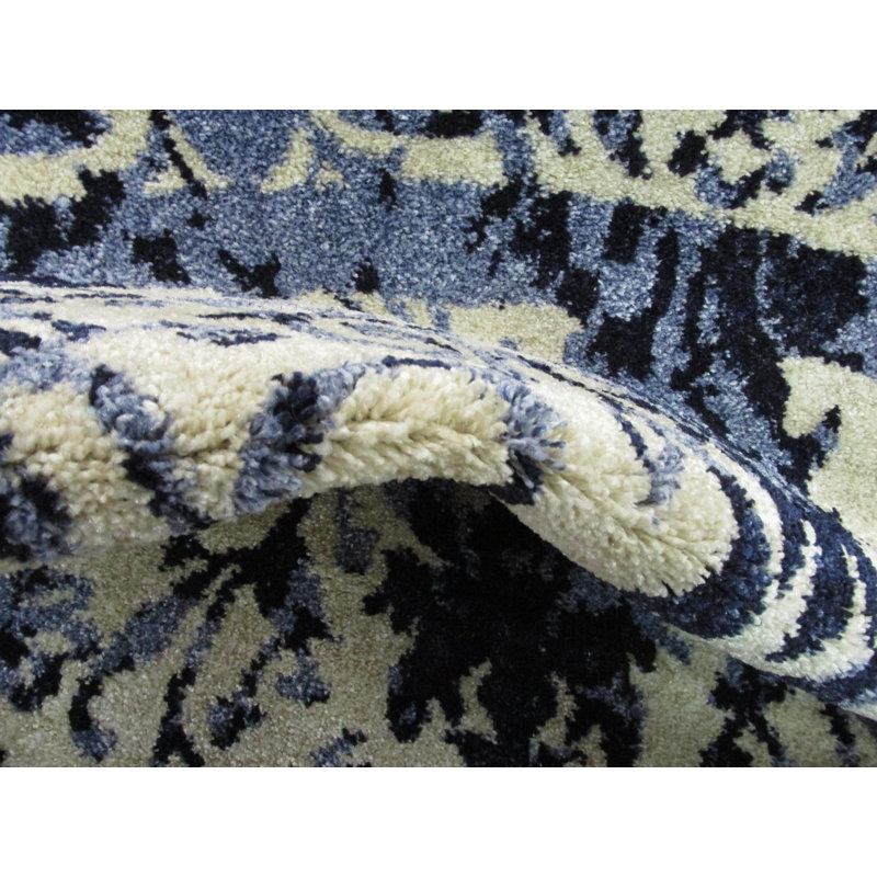 Tapis oriental bleu denim / bleu égéen Ade, Rectangle 3 pi 3 po x 5 pi 3 po