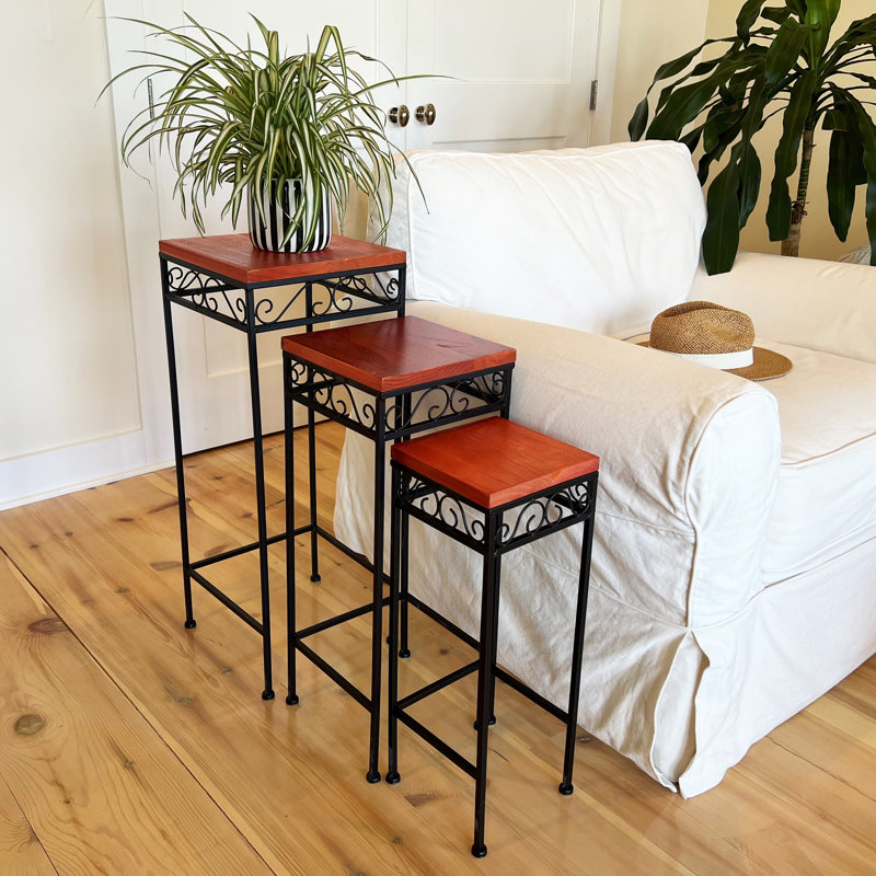 3 Piece Wood Top Nesting Table Set