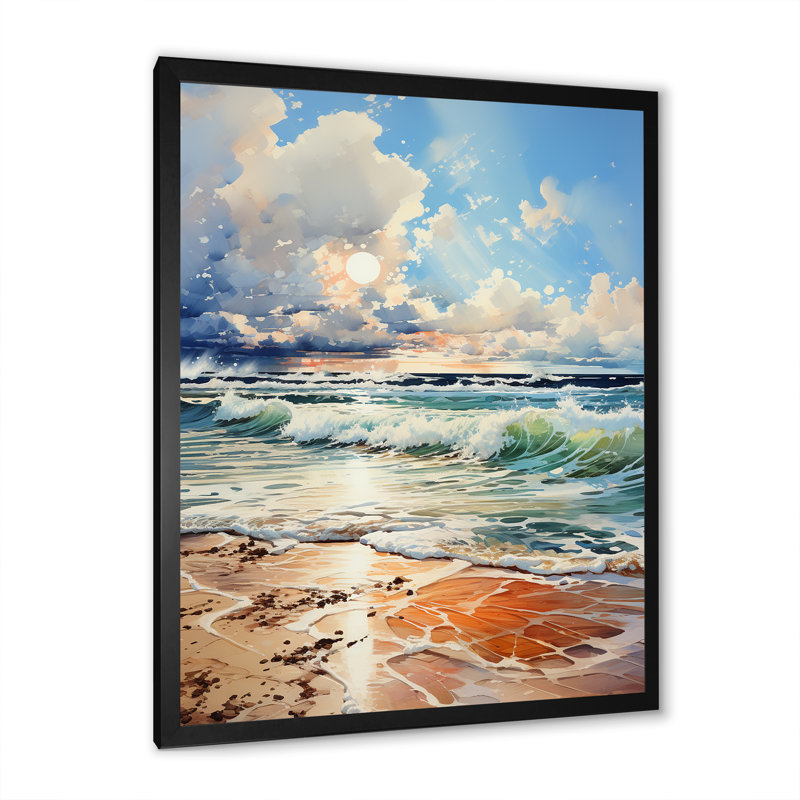 " Coastal Tranquility Horizon " Print, Black Single Picture Framed, 40" H x 30" W x 1.5" D