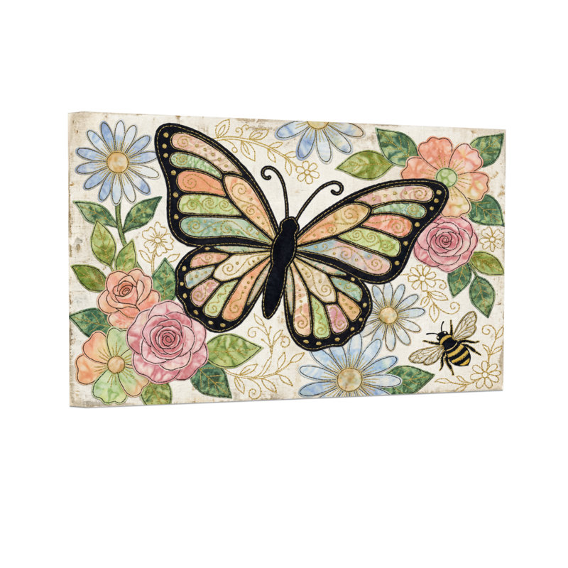 Animaux, motif de fleurs, abeilles et papillon, H 20 po x l 30 po