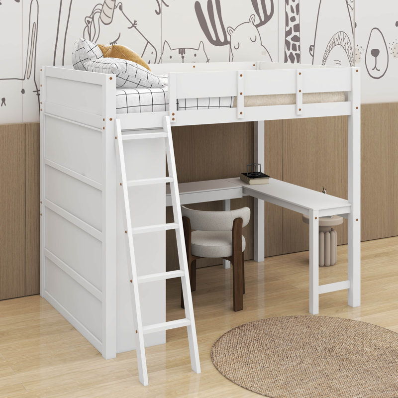 Lit mezzanine double avec bureau et tablette, Blanc
