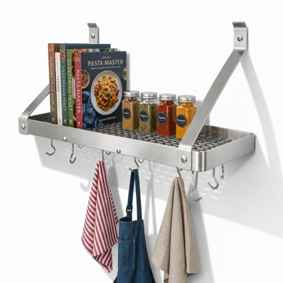Handcrafted Gourmet Deep Bookshelf Wall Rack with Straight Arms and 12 Hooks