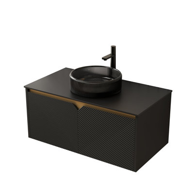 Black Sintered Stone Countertop 36" Wall - Mounted Plywood Bathroom Cabinet, No Basin, Faucet, Stable And