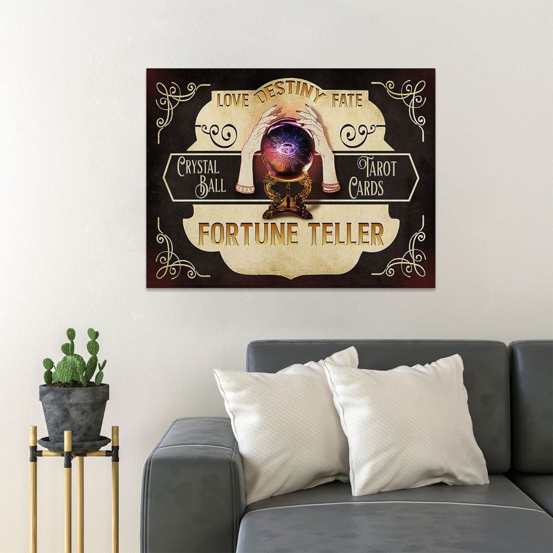 «Magic Ball With Hands» - boule de cristal, cartes de tarot - reproduction d'art graphique sur toile tendue