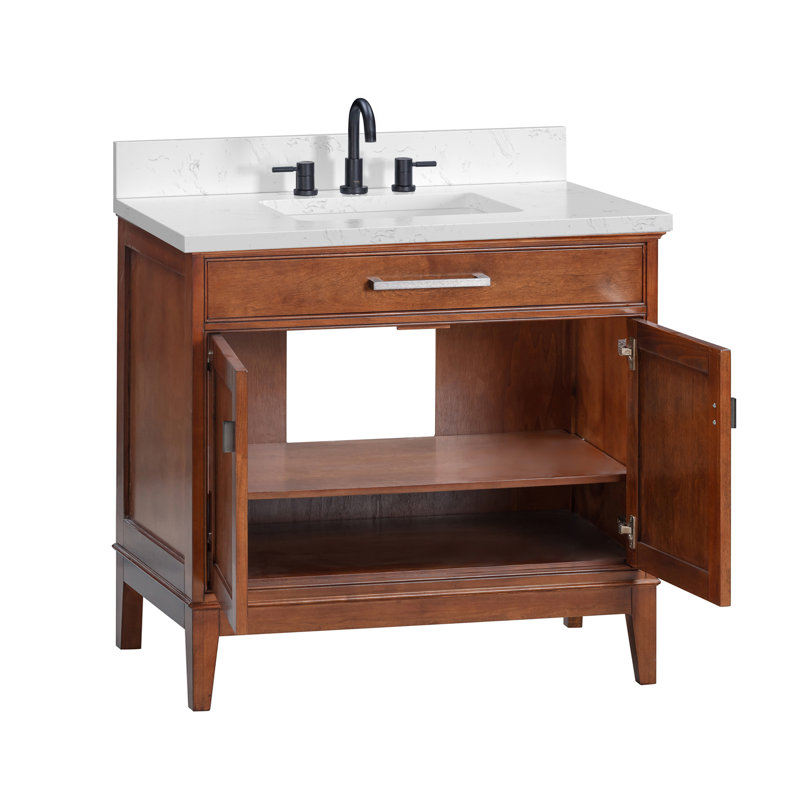 Anglet 36" Single Bathroom Vanity with Top, Tobacco, Cala White