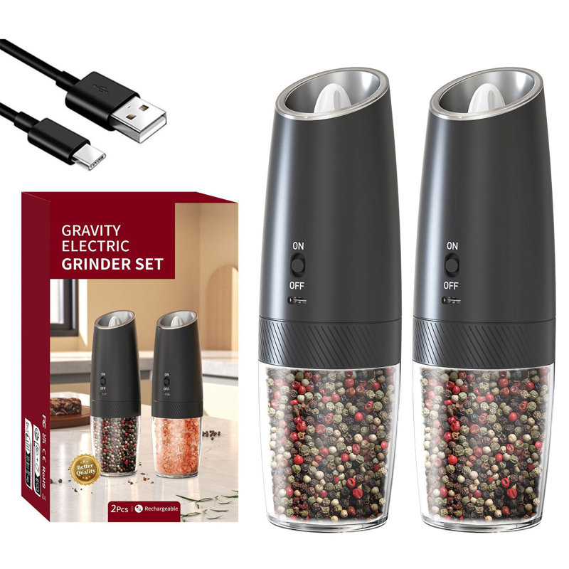 2 Pack Gravity Electric Salt And Pepper Grinder Set Lithium Battery Rechargeable