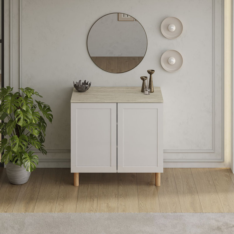 Buffet de 35 po de largeur Boli, Blanc / Traverten, 35 po de largeur