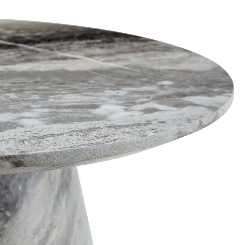 Table basse circulaire texturée grise à densité moyenne en fibres - diamètre 23,6 pouces, hauteur 13,7 pouces, placage texturé gris, texture délicate, adaptable à un plateau de table circulaire.