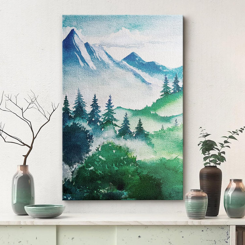 Paysage de forêt boisée «Vibrant Spring Pastel Mountain Forest» sur toile, Toile tendue, H 24 po x l 16 po